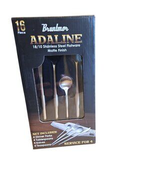 Bruntmor Adaline 16 Pc Flatware Set New 18/10 Stainless Steel Matte Service For